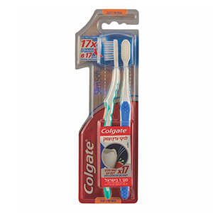 קולגייט סלים סופט זוג מברשות שיניים עם סיבים רכים לניקוי עדין