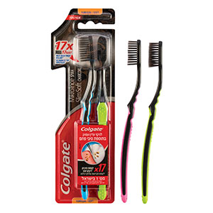 קולגייט סלים סופט זוג מברשות שיניים עם סיבי פחם רכים